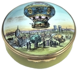 Balloon Rozier & D'Arlandes (Halcyon Days) 2.25" diameter. Inside: "M. Pilatre de Rozier and the Marquis D'Arlandes rose to a height of 3,000 feet in Montgolfiere balloon and flew over Paris on 21 November 1783".