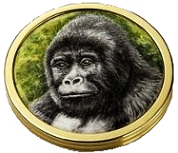 Mountain Gorilla Annual Coin (V-G)  1.89" diameter. (2009) Freehand painted by Fiona Bakewell. Limited Edition of 50.