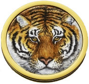 Siberian Tiger Annual Coin (V-ST) 1.89" diameter. (2010) Freehand painted by Fiona Bakewell. Limited Edition of 50.