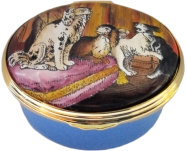 Gilbert Collection Dogs Halcyon Days (46/6685) 1.5" oval. Inside Lid: "Detail from a French enamelled gold box, c1763, in the Gilbert Colletion, Somerset House"