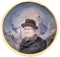 Churchill Bowl (AB1-WC)  4" diameter. Freehand painted inside and out by Peter Graves. Limited Edition of 25.