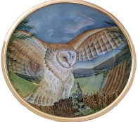 Barn Owl Bowl (Elliot Hall)  4.5" diameter. Handpainted by Sandra Dance