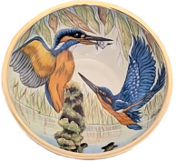 Kingfisher Bowl (AB1-KF) 4.5" diameter. Freehand painted by Amanda Rose. Limited Edition of 25.