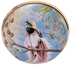 Lidded Birds of Paradise Bowl. (Elliot Hall)  2.5" diameter. Handpainted by Arlene Roberts. Limited Edition 20. Screw top