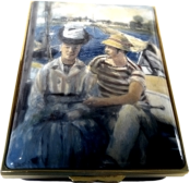 Argenteuil by Manet (Halcyon Days) 2.5" x 3"  Freehand painted Limited Edition 3. Inside Lid: "'Argenteuil'" 1874 by Edouard Manet 1832-1883" Made exclusively for Cameron & Smith Ltd.