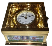 Christopher Columbus Desk Clock (61/8331) Approximately 3" square.  Top opens and clock face lifts up.  Limited Edition of 125.