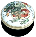 Frog at Christmas (15/8260) 1.25" diameter. Lid Screw On/Off. 