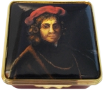 Rembrandt (58-8330) 2" x 2" square. Inside Lid: "Design inspired by 'Titus, the Artist's Son' by Rembrandt Harmensz Van Rijn 1606 - 1669 From the Wallace Collection, London"  Certificate of Authoriation. Limited Edition of 150.