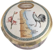 State of Delaware (33/7731) 2" diameter. Sides decorated with Script. Delaware was the first state to enter the Union 12/7/1787. LE1000, Inside Lid: "LIBERTY AND INDEPENDENCE" Certificate of Authenticity.
