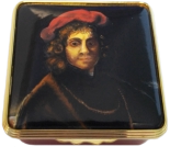Rembrandt (58-8330) 2" x 2" square. Inside Lid: "Design inspired by 'Titus, the Artist's Son' by Rembrandt Harmensz Van Rijn 1606 - 1669 From the Wallace Collection, London"  Certificate of Authoriation. Limited Edition of 150.
