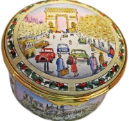 Christmas in Paris (33/113)  2" diameter.  Base Sides: Notre-Dame, Sacre-Coeur, Musee du Louvre - Hand Painted for Cameron and Smith Ltd - Limited Edition of 150.