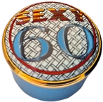 Sexy Sixty Halcyon Days (15/7568) 1.25" diameter. Twist/Screw lid. Inside Lid script "SIXTY"