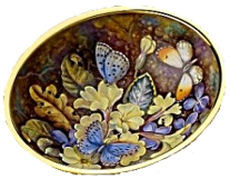 Butterfly Oasis (AB1-B)   4.5" diameter. Freehand painted by Marie Graves. Limited Edition of 25.