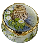 Little Owl (PS-LO)  1.75" diameter. Freehand painted by Sandra Selby. Limited Edition of 50.