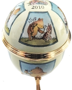 Bilston & Battersea Winnie The Pooh 2010 Egg with Egg Holder. Inside Script:"17/ in a limited Edition of 100 Disney Based on the "Winnie the Pooh" works, by A.A. Milne and E.H. Shepard. 2009 ENESCO LTD." Limited Edition of 100. Certificate of Autnenticity
