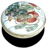 Frog at Christmas (15/8260) 1.25" diameter. Lid Screw On/Off. 