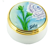 Queen's Coronation - Carnations (Elliot Hall) 1" diameter. Freehand Painted by Sandra Selby. Limited Edition 60.