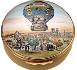 Balloon Rozier & D'Arlandes (Halcyon Days) 2.25" diameter. Inside: "M. Pilatre de Rozier and the Marquis D'Arlandes rose to a height of 3,000 feet in Montgolfiere balloon and flew over Paris on 21 November 1783".