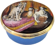 Gilbert Collection Dogs Halcyon Days (46/6685) 1.5" oval. Inside Lid: "Detail from a French enamelled gold box, c1763, in the Gilbert Colletion, Somerset House"