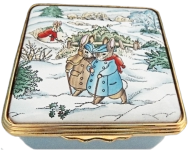 Beatrix Potter Gentlemen Rabbits Walking in Snow (58/8390)  2" x 2" Square.  Limited Edition of 50.