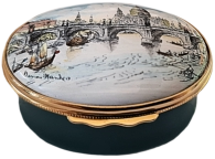 St. Paul's Halcyon Days (02/5730) 2.12" Oval.  Inside Lid Script- "A 19th century view of Old Waterloo Bridge AND St. Paul's Cathedral" (Loose fitted Lid)